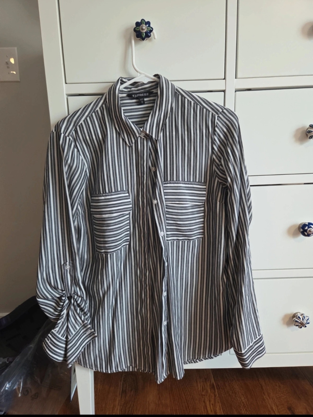 Express Black and White Striped Button-Down Shirt